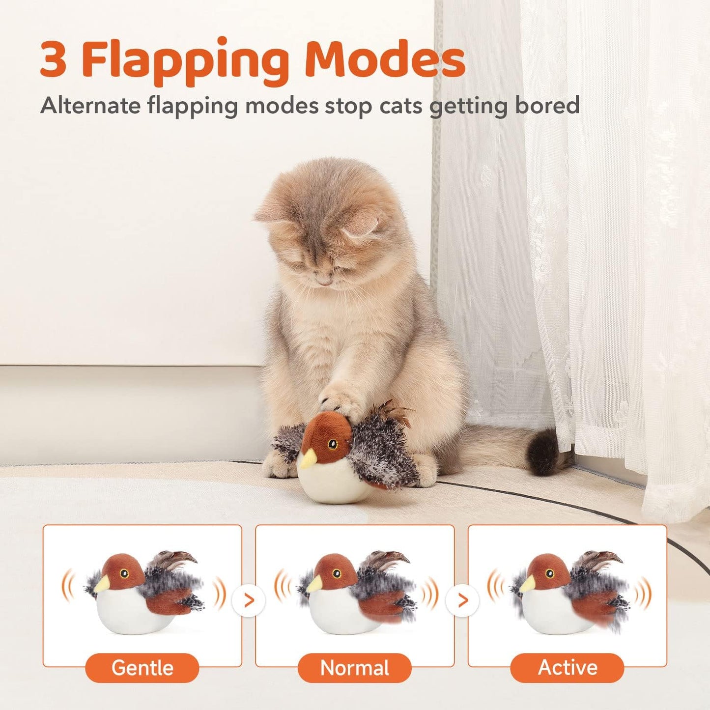 Flapping Sparrow Cat Toy – Interactive Fluttering Bird with Motion Sensor