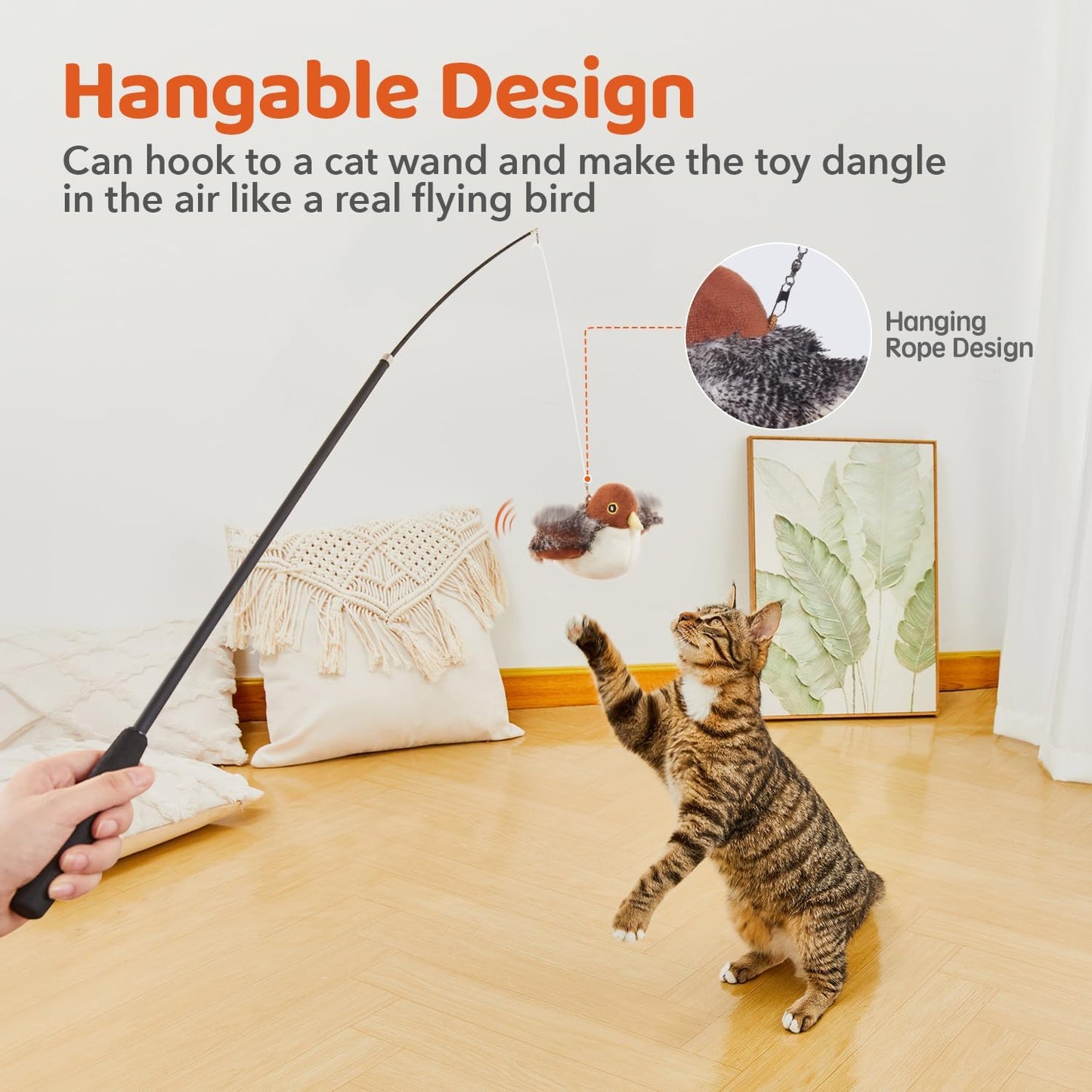 Flapping Sparrow Cat Toy – Interactive Fluttering Bird with Motion Sensor